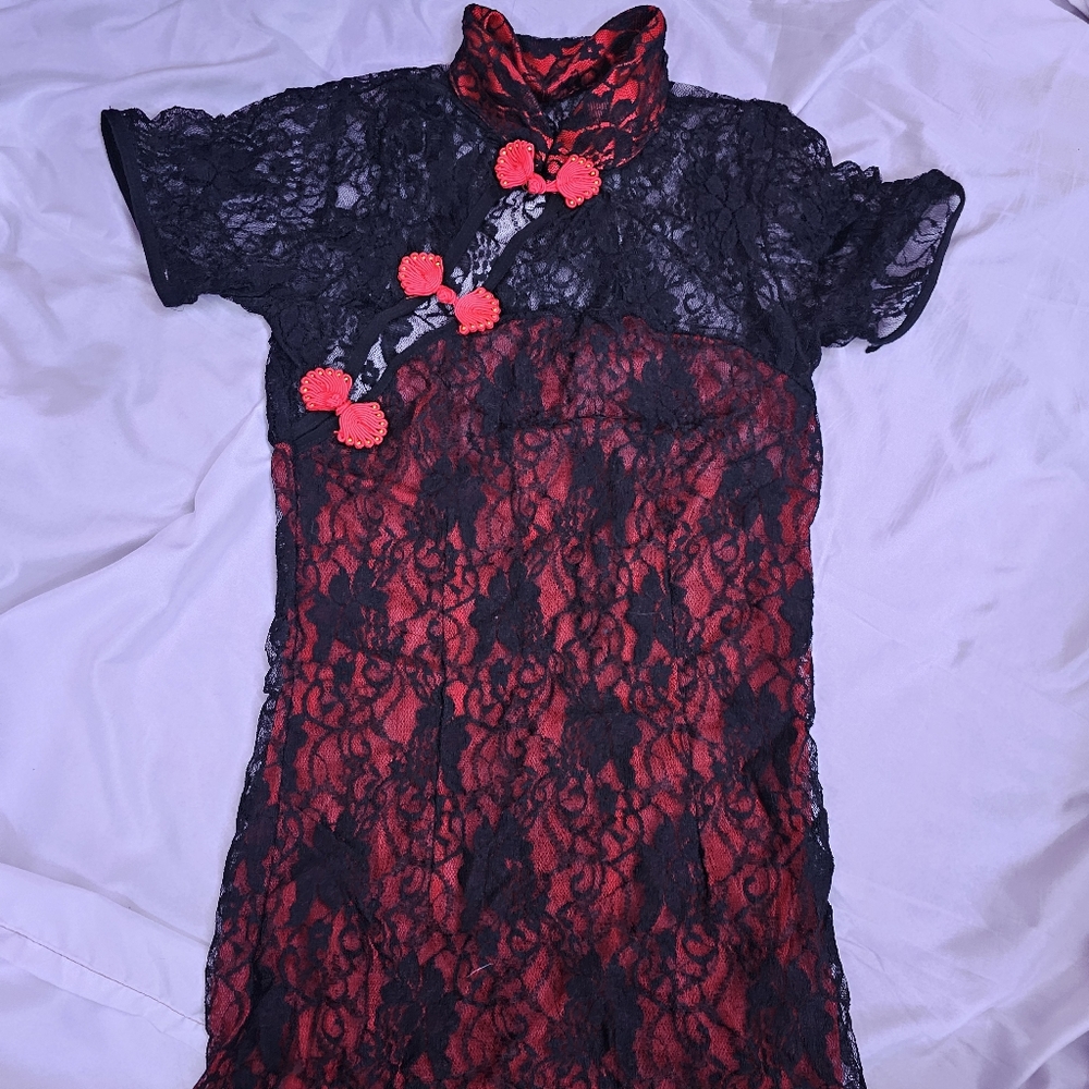 Small black and red lingerie lace top